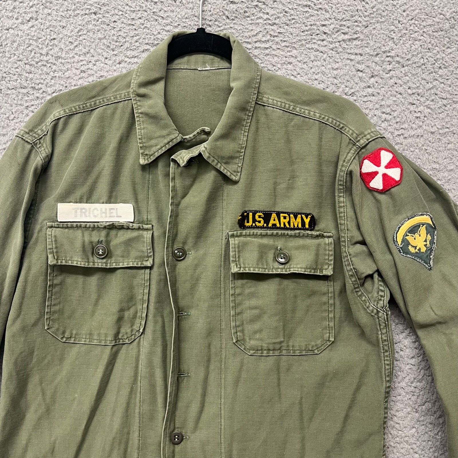 OG 107 Mens 16 Green Canvas Uniform Patches US Military 8th Army Sateen