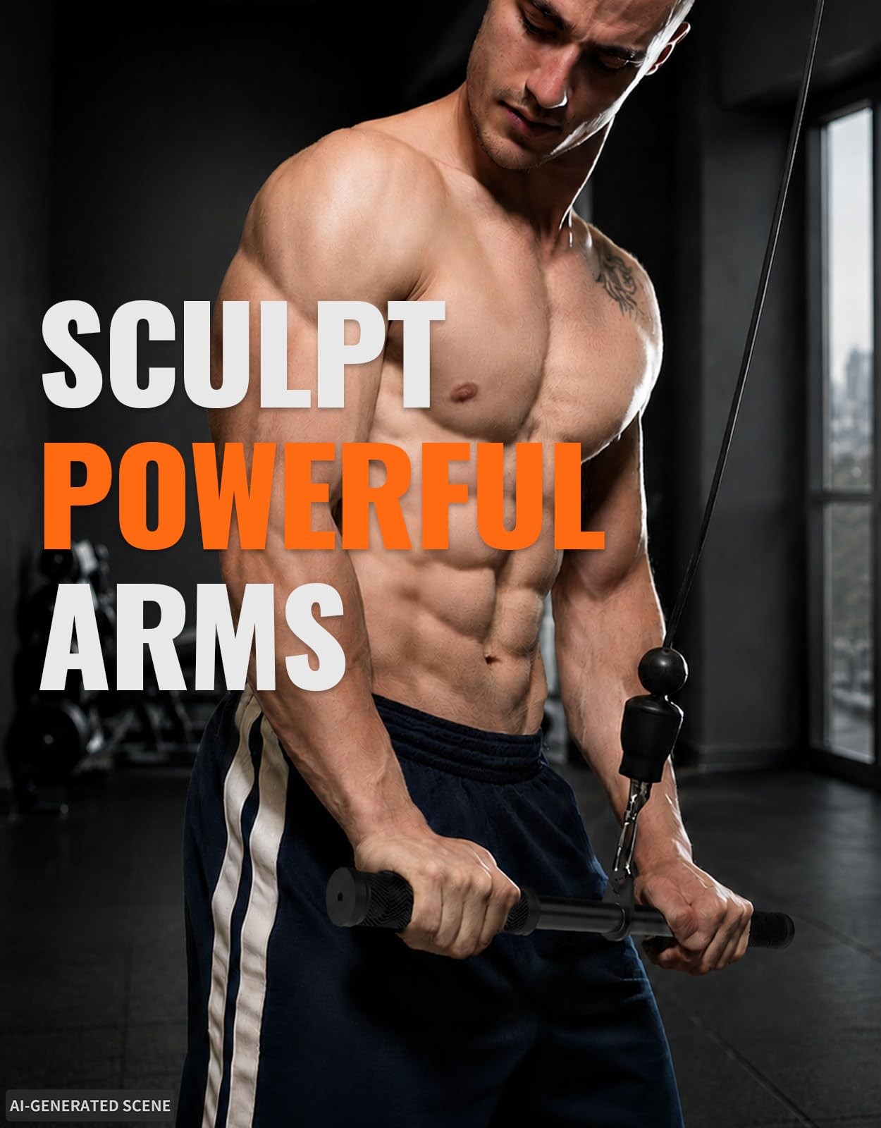 Straight Bar Cable Attachment, NonSlip Tricep Bar for Tricep Pull Down, Lat P...