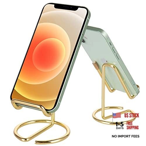 Cell Phone Stand for Desk, Cute Metal Gold Cell Phone Stand Holder 1 pack gold
