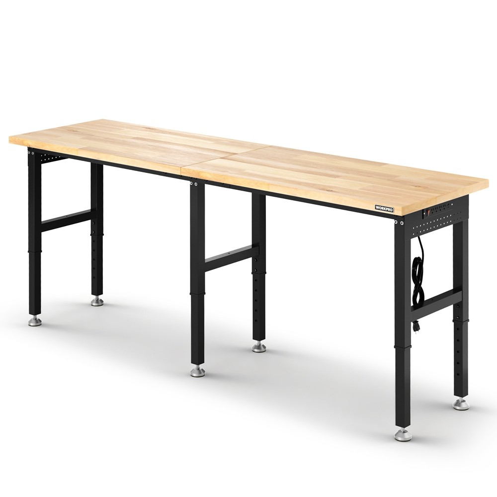WORKPRO 96x24-in Heavy-Duty Adjustable Workbench Work Table Wood Top Workstation