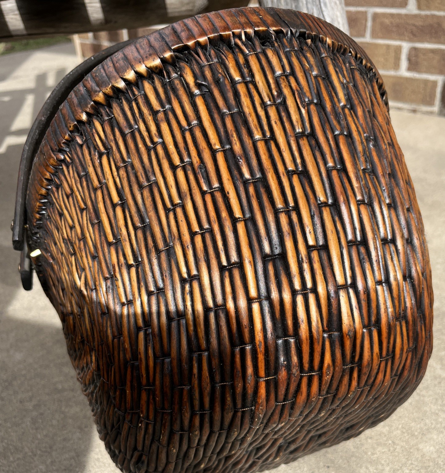 Antique Harvest Gathering Basket w/ Handle Buttocks Melon