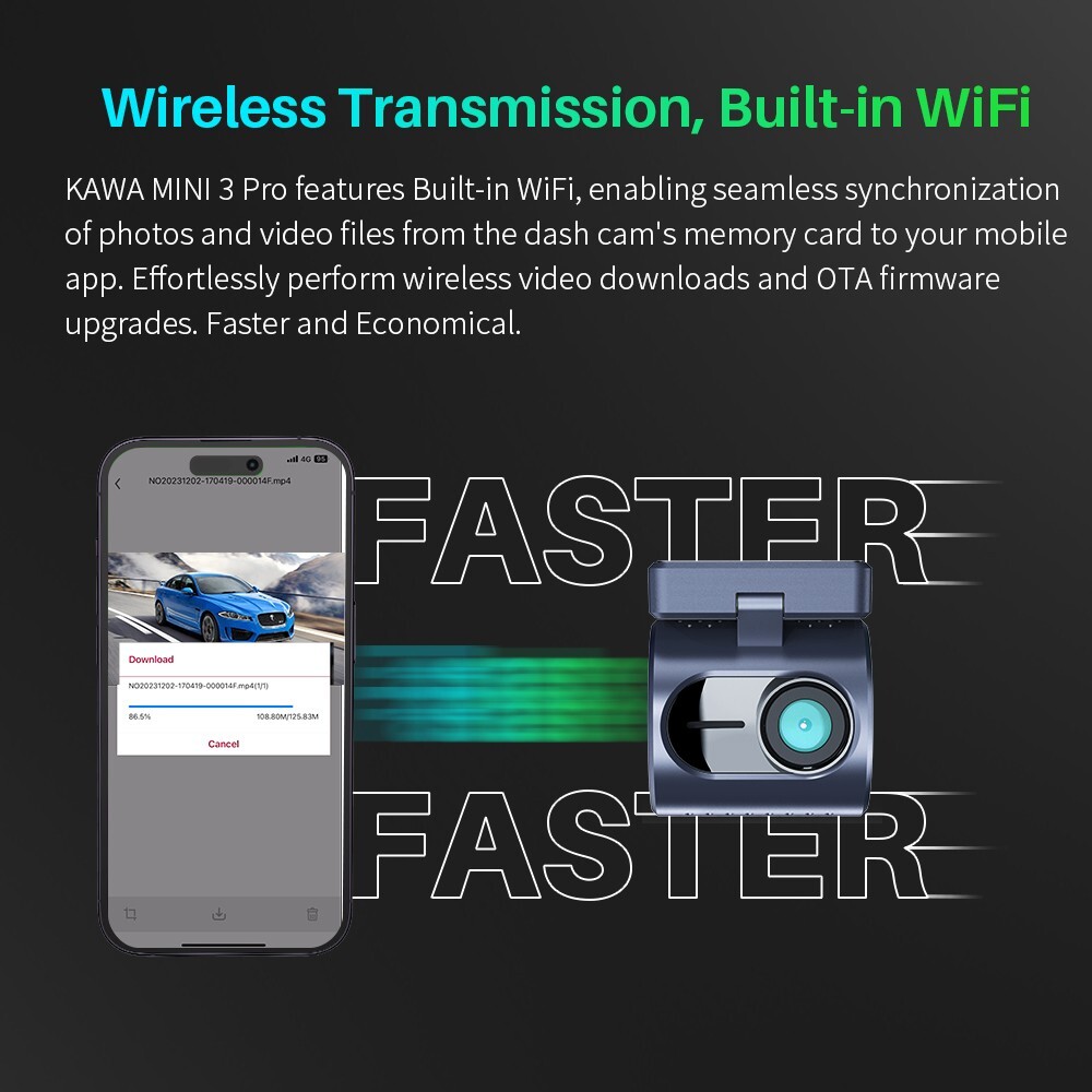 Tiny Dash Cam, 2K Transparent Screen Voice Control, Night Vision 24H Park Mode