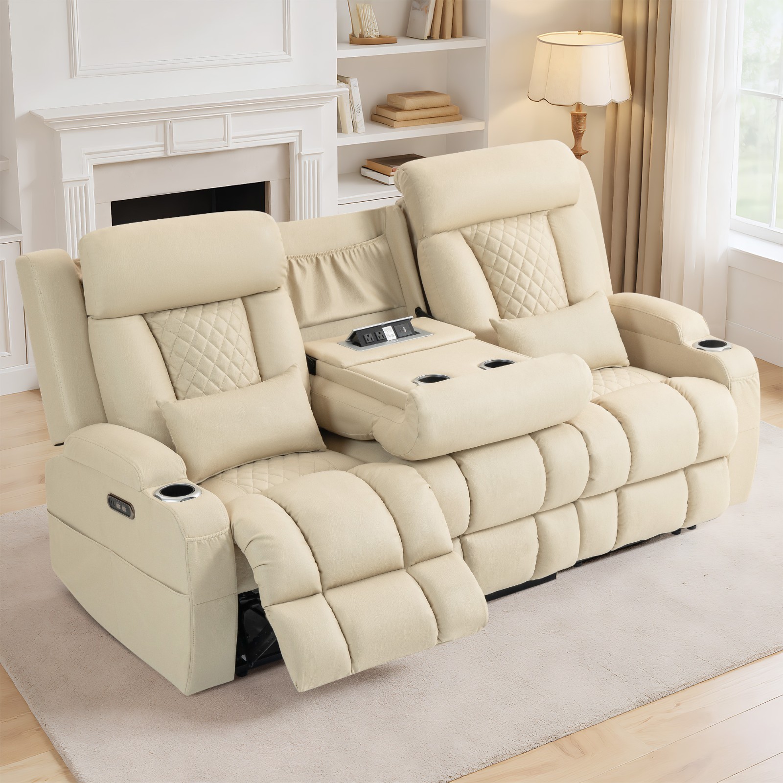 Power Loveseat Recliner Sofa, Wall Hugger Couch with Adjustable Headrest, Type-C