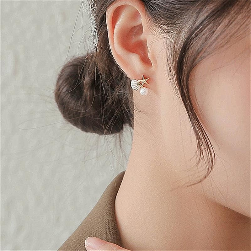 Seakuur Boho Starfish Shell Earrings Statement Star Large, White