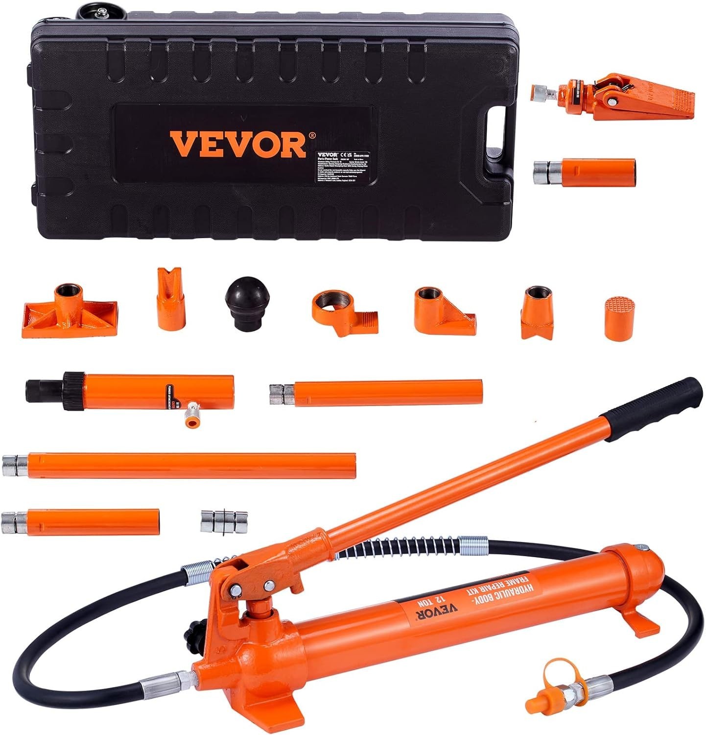 12 Ton Porta Power Kit, Hydraulic Ram with Pump 4.6 ft/1.4 m Oil Hose Jack Case