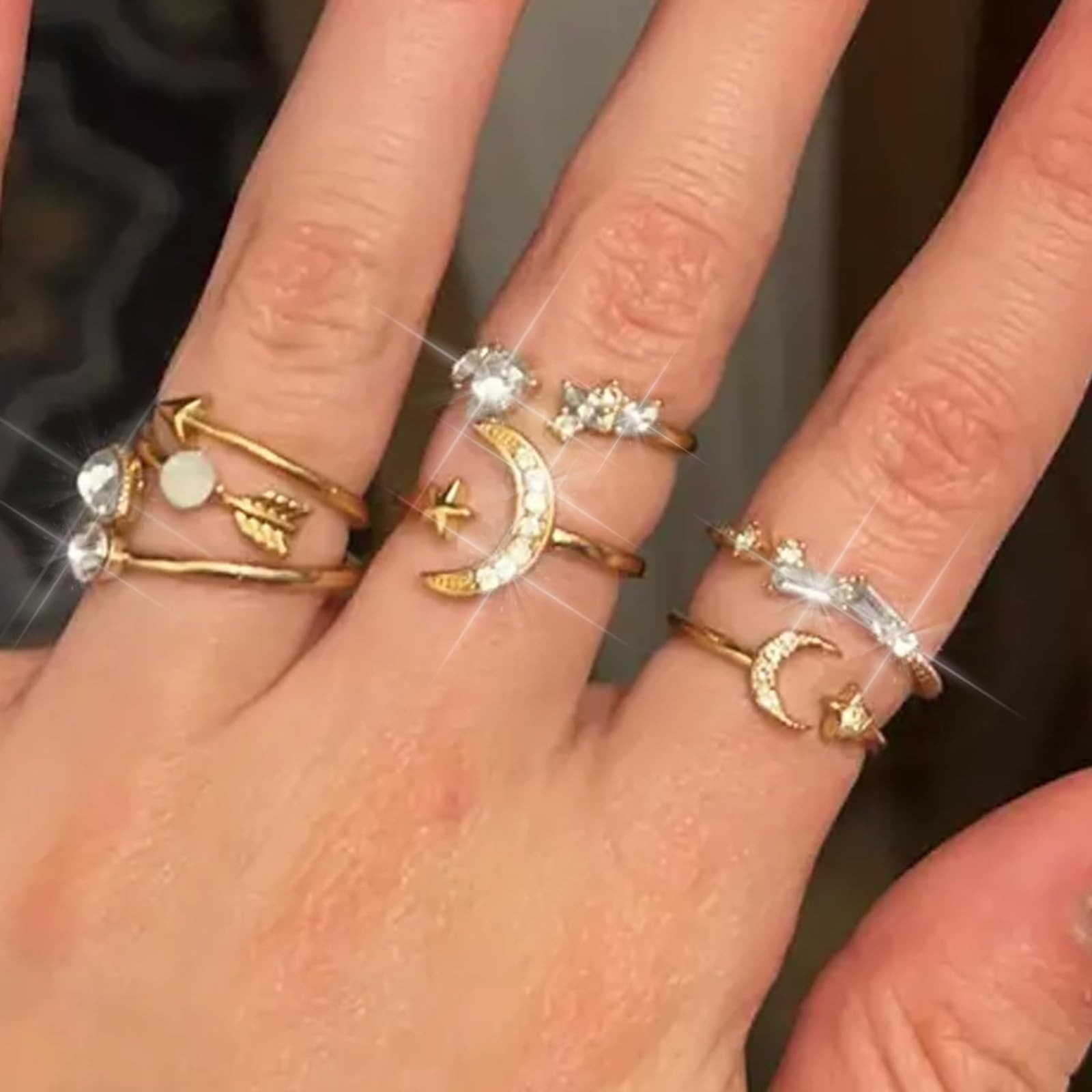 Dcfywl731 Gold Stackable Knuckle Rings Set for Women Boho Retro Star Moon Hea...