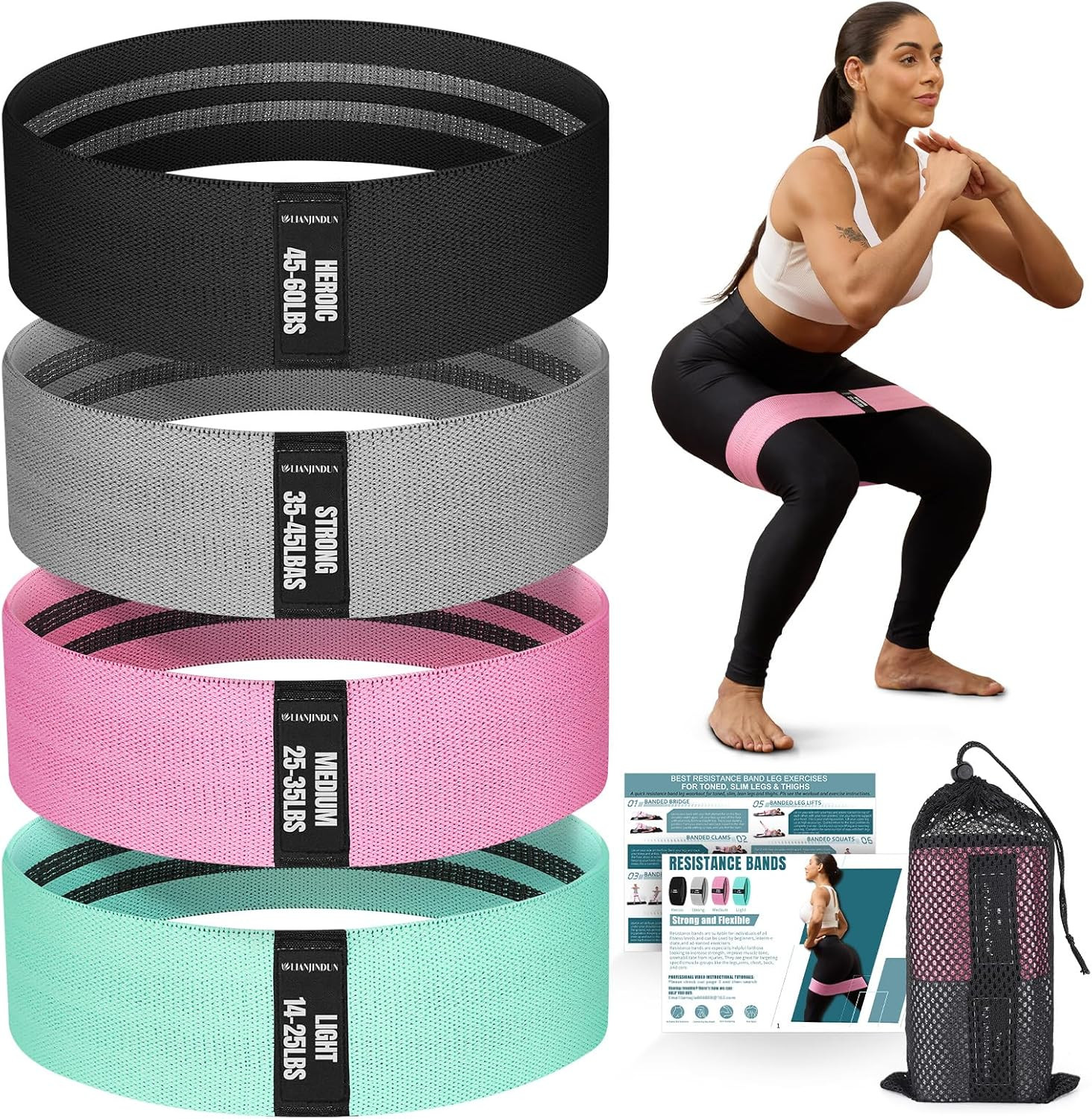 Resistance Bands for Working Out with Guide, 4 Workout Bands for Women & Men