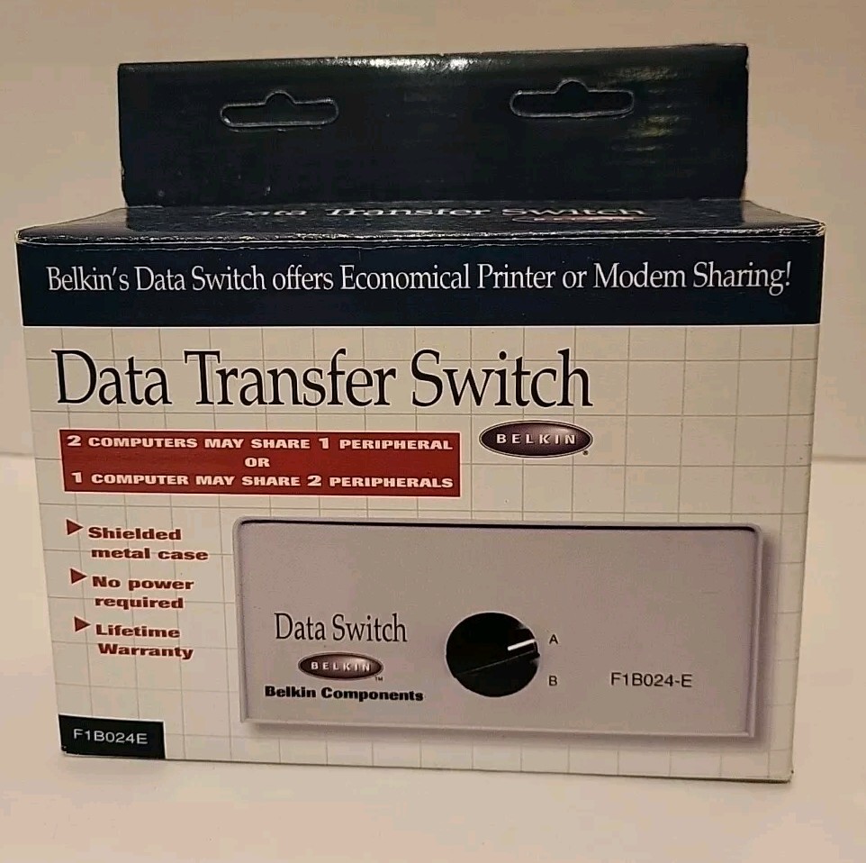 Belkin Data Transfer Switch F1B024-E New In Box Metak Case No Power Required