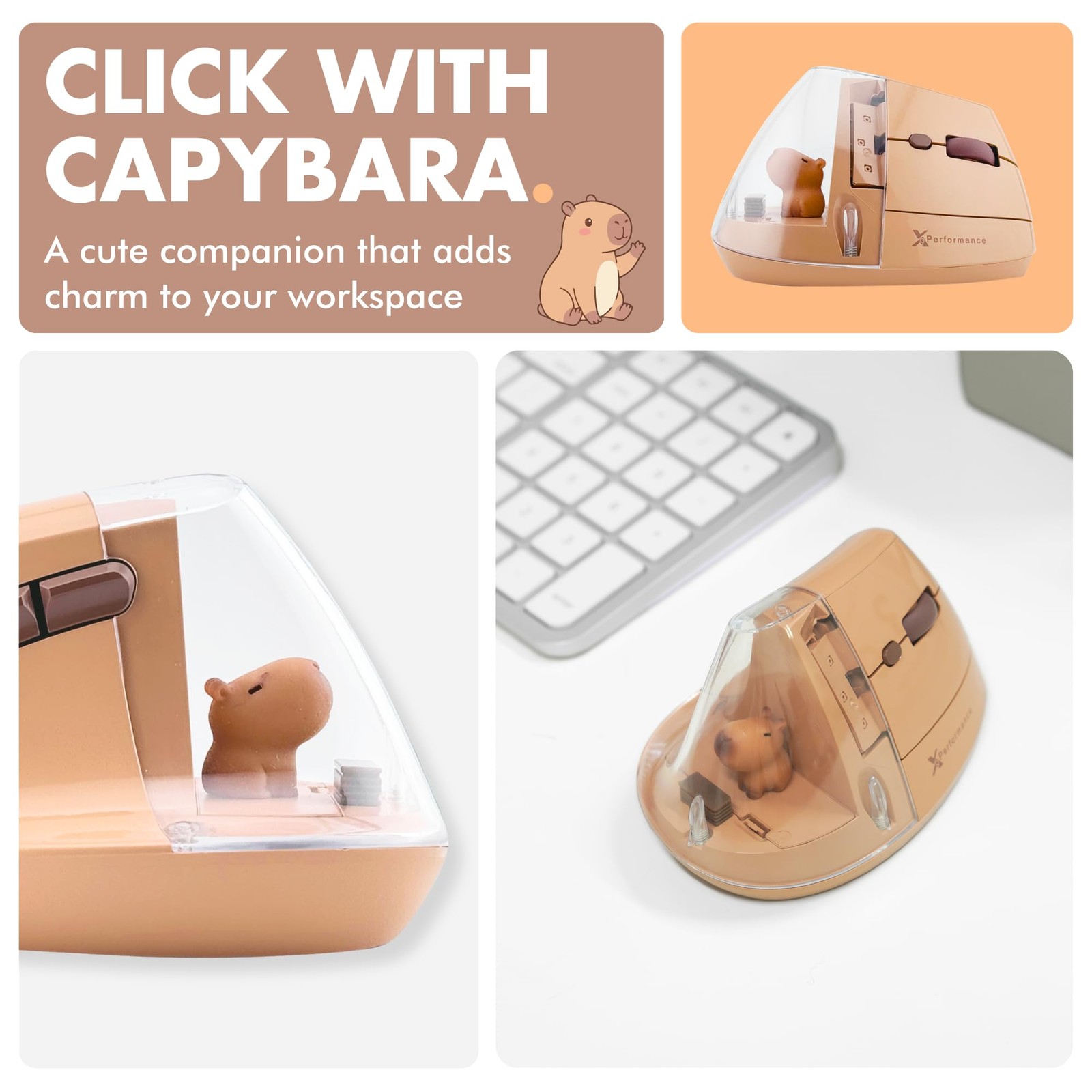 Wireless Vertical Ergonomic Mouse - Click with Capybara - (BT + 2.4G) Up to 4...