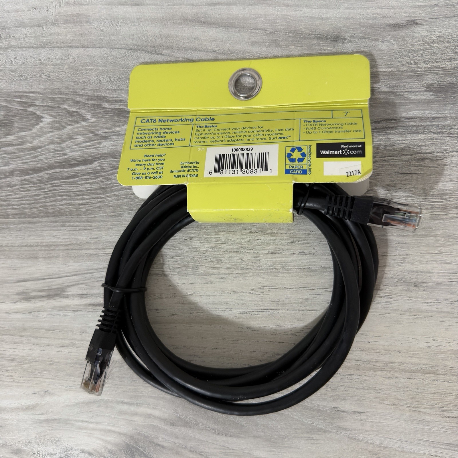 Surf ONN CAT6 Networking Cable 7' Black NEW In Pack