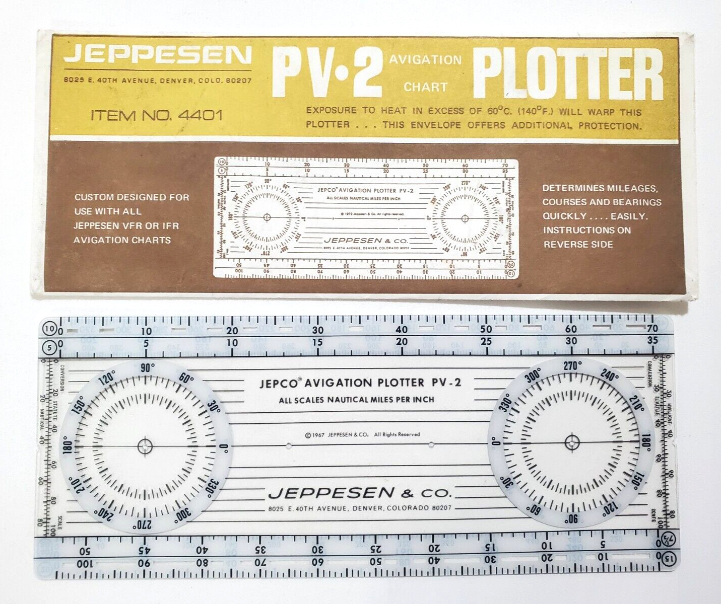 Vintage ~ Jeppesen Pilots PV-2 Avigation Chart Plotter, No. 4401 w/Cover Sleeve