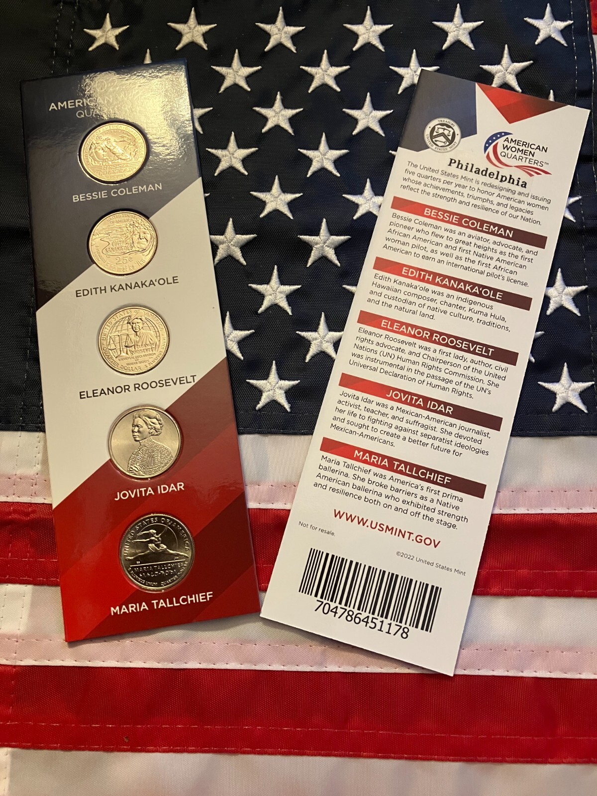 2023 P American Womens Quarter 5 Coin Set in colorful collector's coin board