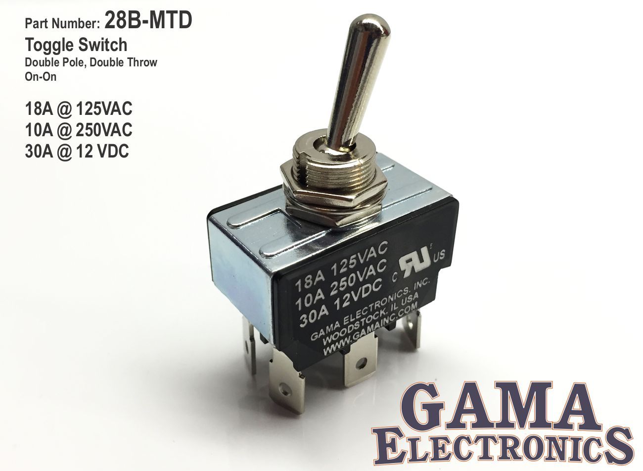 30 Amp DPDT Double Pole Double Throw 2 Position On-On Toggle Switch - 28B-MTD