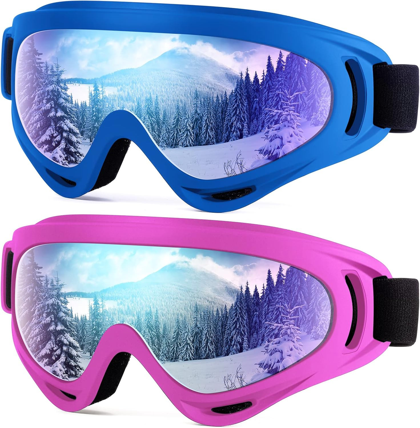 2-Pack Kids Ski Goggles, Snowboard Goggles for Adult Youth Teens Boys & Girls, W