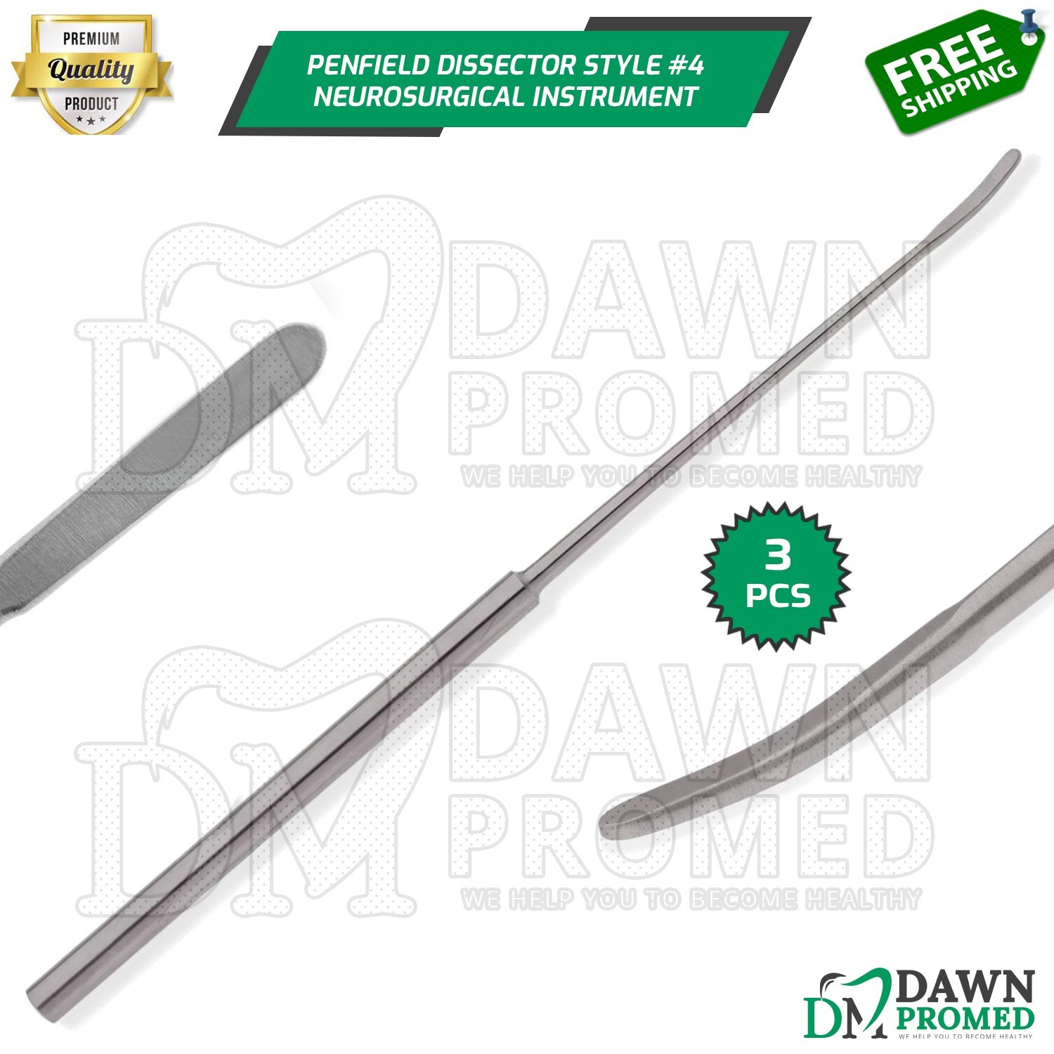 3 Penfield Dissector Style 4 Single Ended 3mm Blunt Slightly Curved German Gr