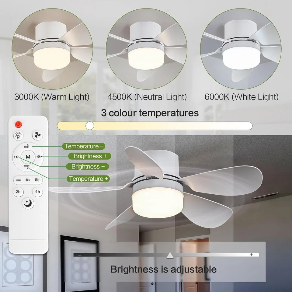 US 21" Large Ceiling Fans with Lights, Socket Fan Light with Remote, 3 Colors...