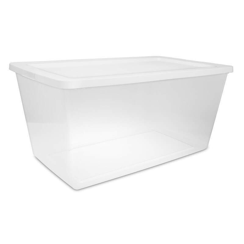 2 Pack 90 Quart Clear Plastic Storage Bin Snap On Lid Stackable Organizer New