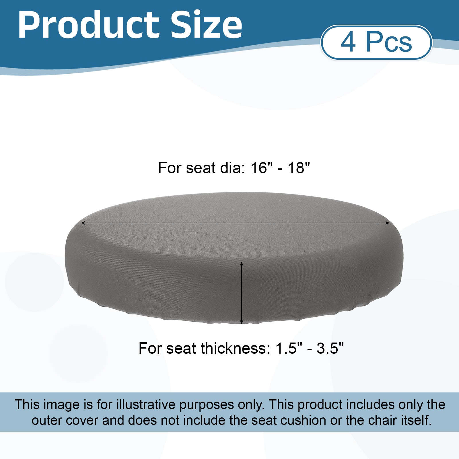 4Pack Stool Covers Round, 16-18 Inch Bar Stool Cover with Elastic, Gray