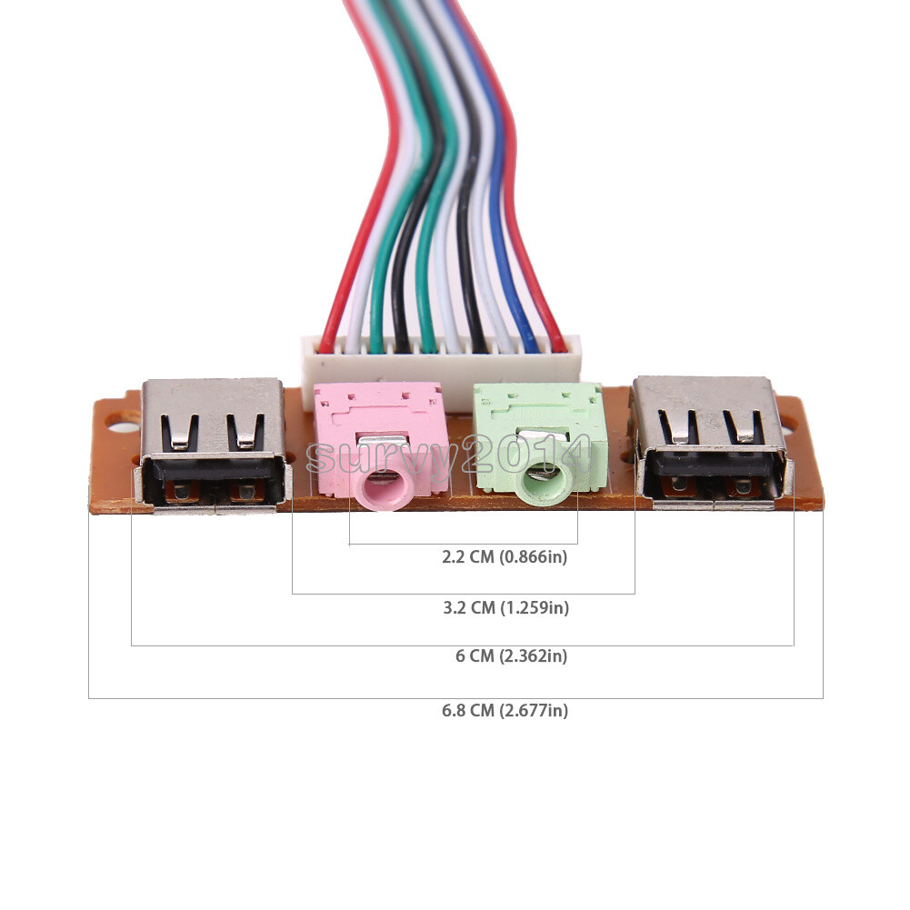 2 USB PC Computer Case Front Panel USB Audio Port Mic Earphone Cable 6.8cm