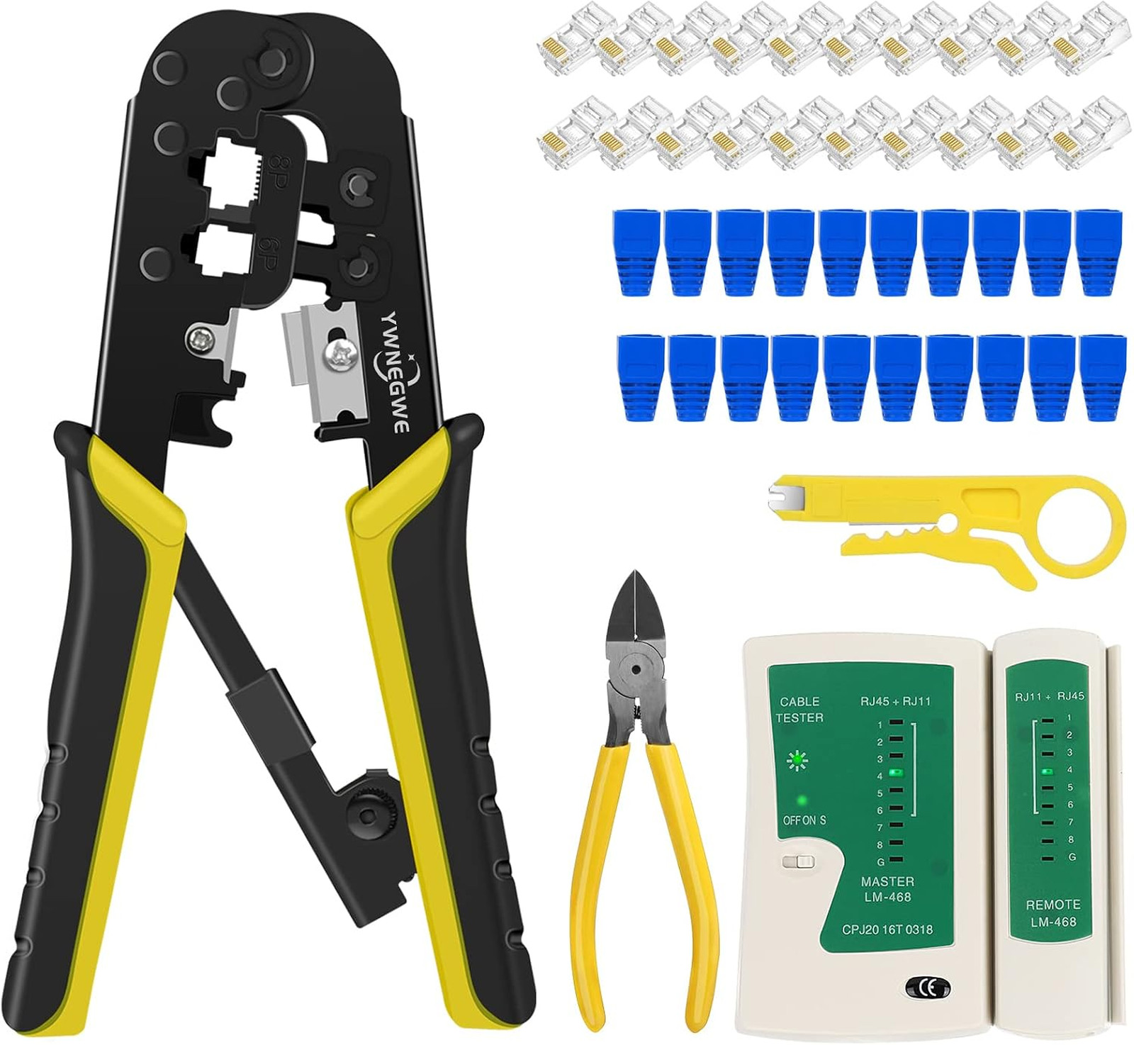 Ethernet Crimp Tool Kit for Cat5e Cat6 RJ45 Connectors with Wire Cutter and