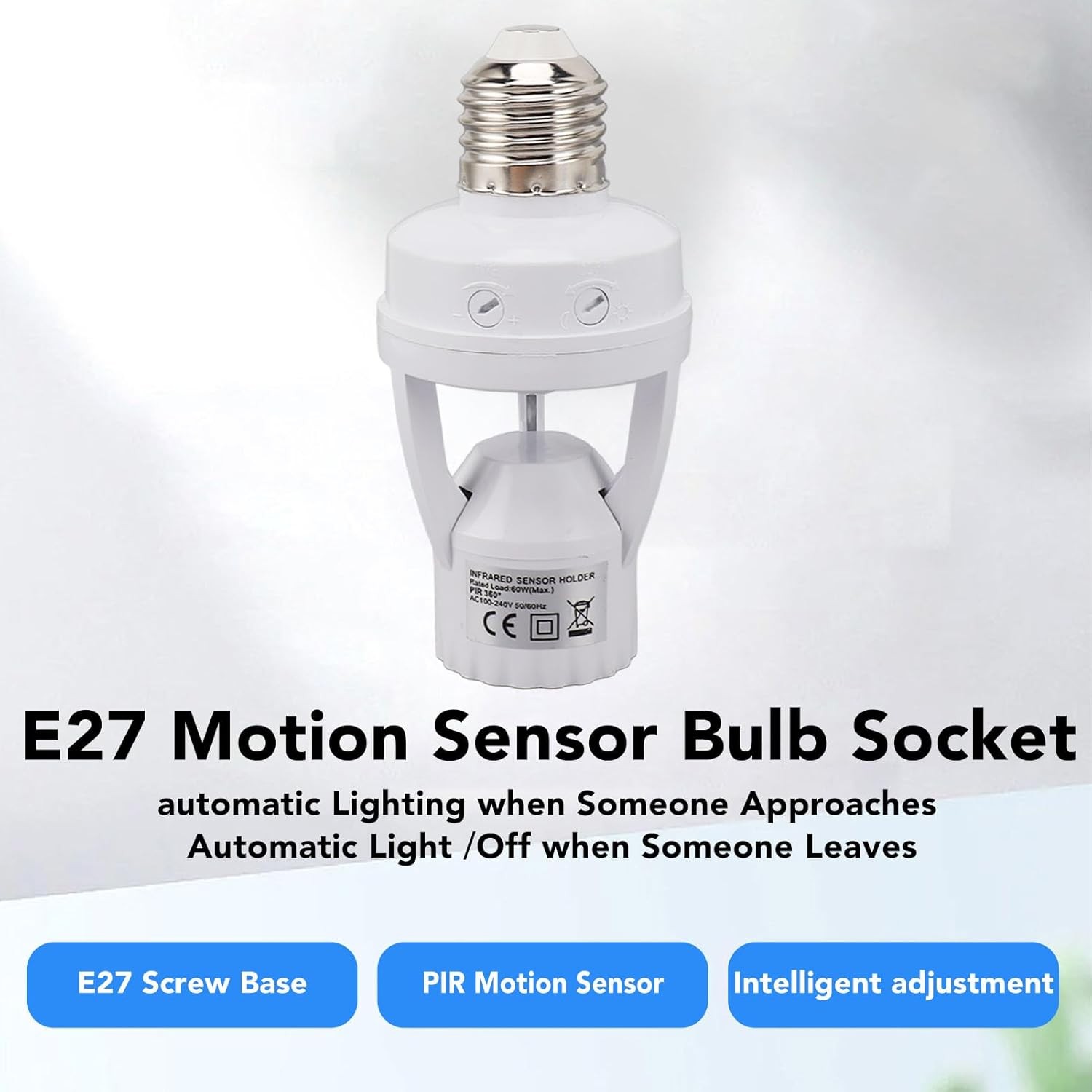 Infrared PIR Motion Sensor E27 LED Light Lamp Bulb Holder Socket Switch 110/220V