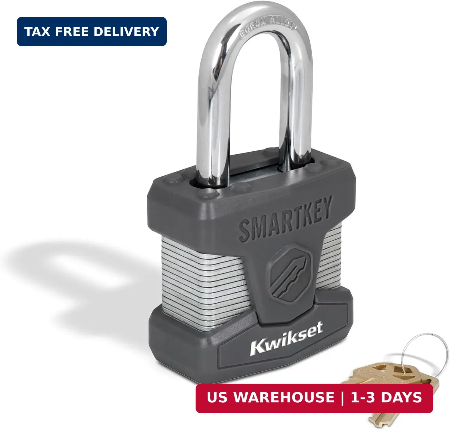 Kwikset SmartKey Re-Keyable Laminated Steel Padlock with Boron Carbide Shackle,