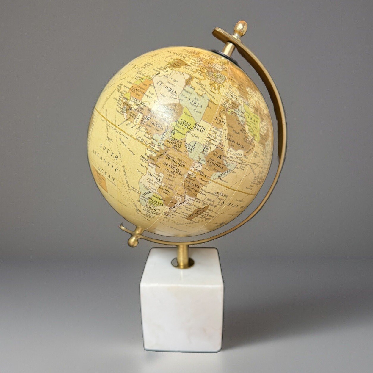 Desktop World Globe 7”  Brass Marble Stand 12” American Atelier India