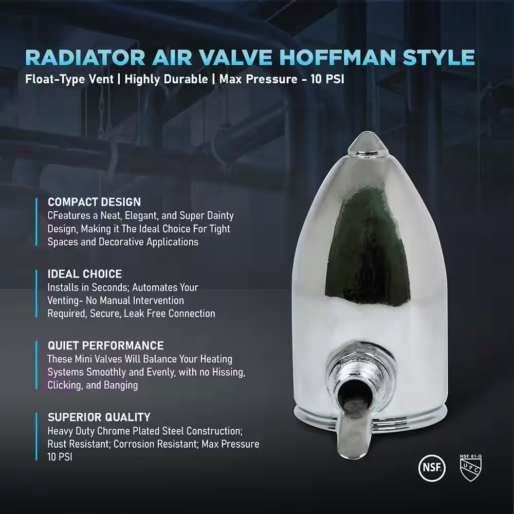 1/8 In. Chrome Hoffman Style Angle Steam Radiator Air Valve, Float Type Vent
