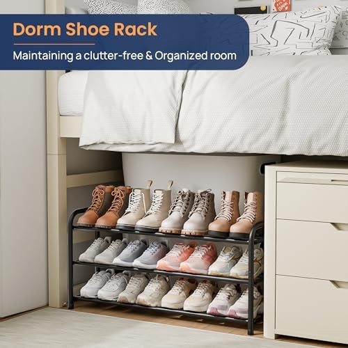 Expandable Shoe Rack Adjustable Shoe Organizer Shelf for Closet, Black 3 Tier