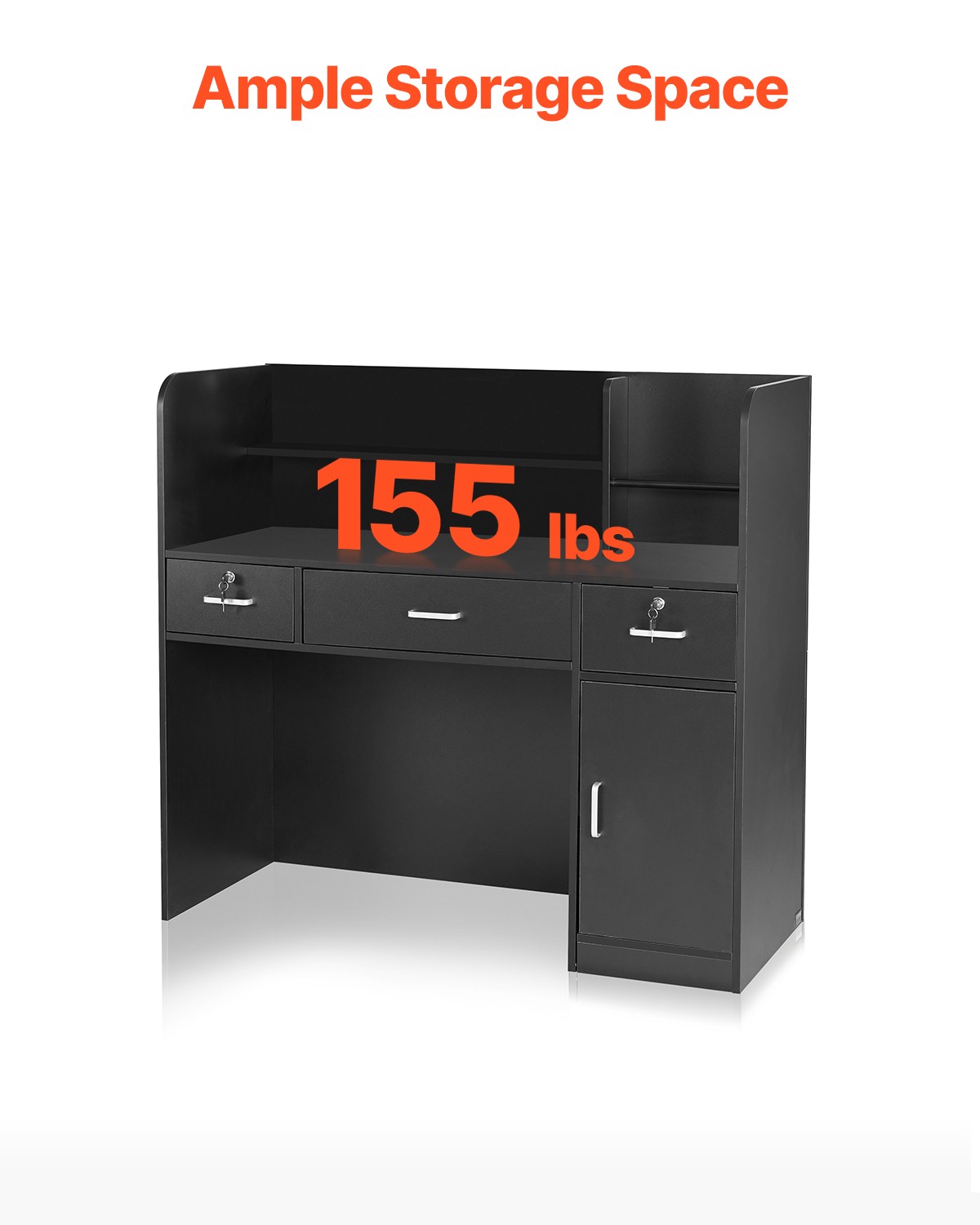Uimoso Reception Desk Rectangular Front Counter Table 47.24in Black Office Table