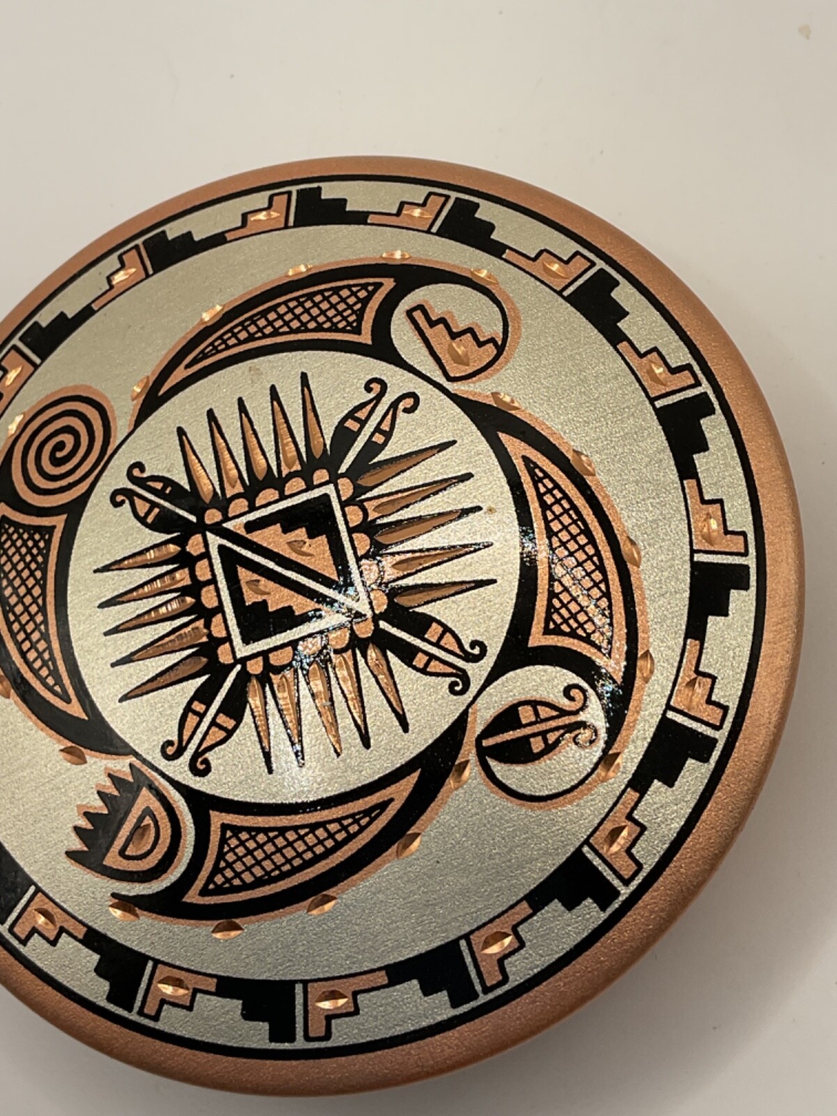 Copper lidded box from Greece 4” in diameter.