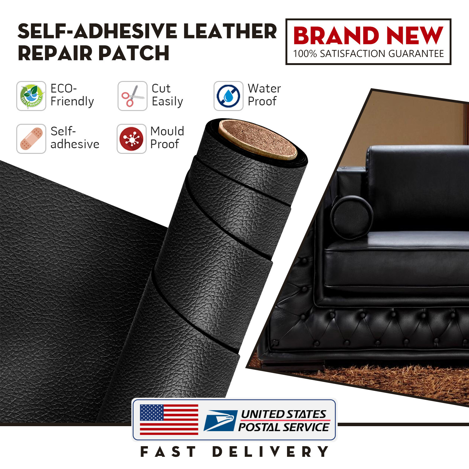 Black Leather Repair Patch Repair for Car seat,Furniture Sofa,Chair,Cabinets