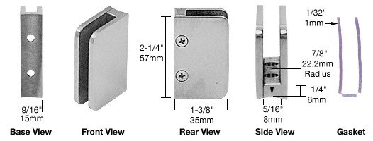 CRL SA94BS Brushed Stainless Top Radius Base 1/4" Glass Clip