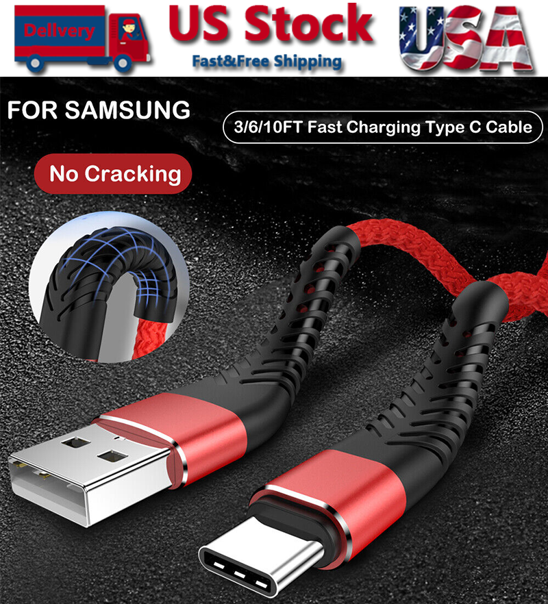 Heavy Duty Braided USB C Type-C Fast Charging Data Sync Charger Cable Long Cord
