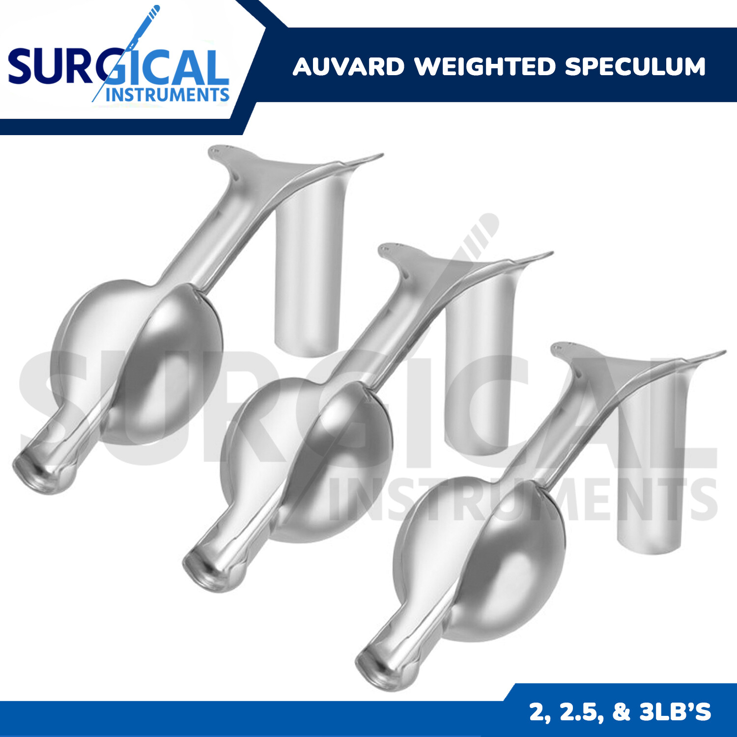 3 Pcs Auvard Weighted Vaginal Speculums set 2lbs, 2.5lbs & 3lbs OB/GYN German GR