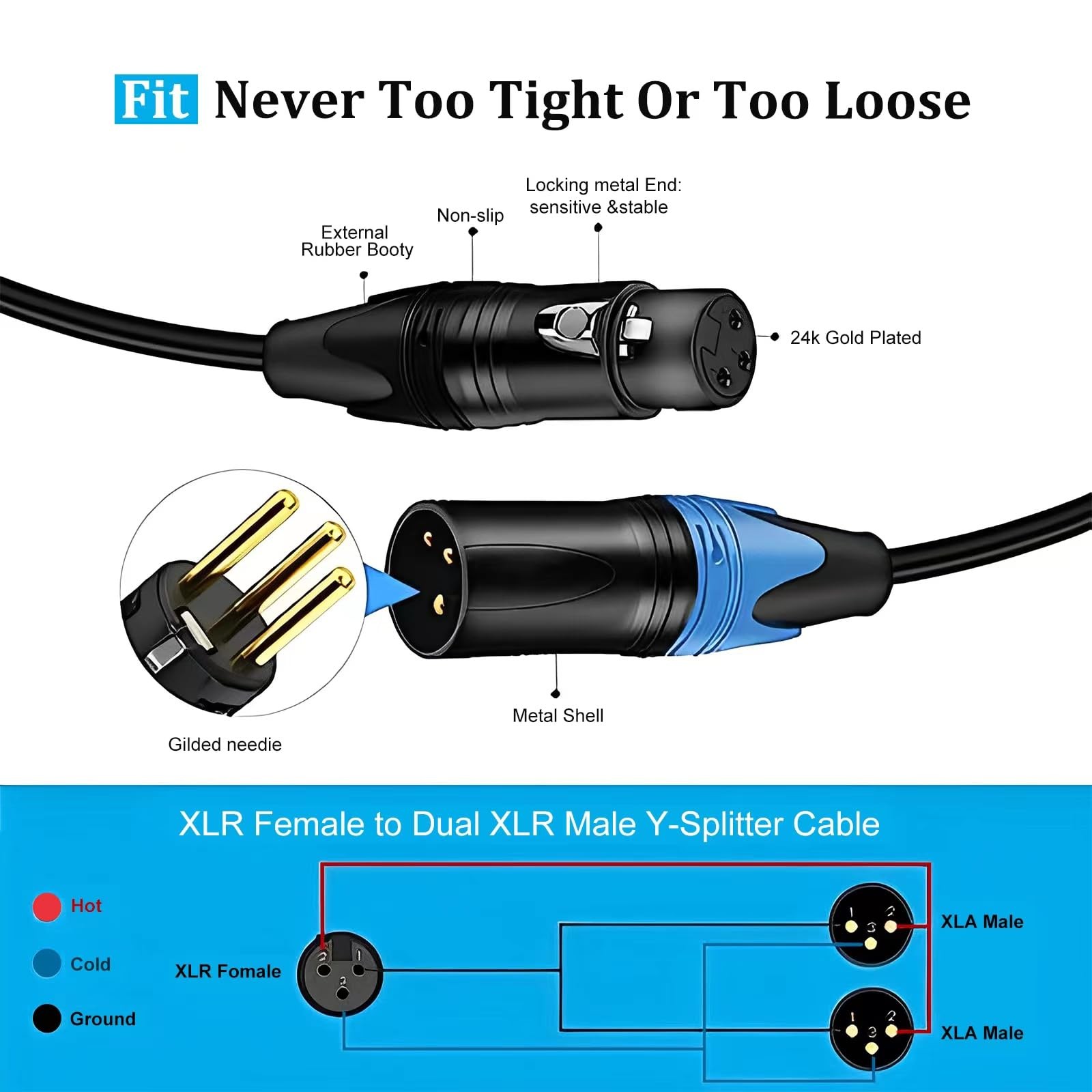 2Pack XLR Y Splitter Cable Female to Dual Male Y Cable (XLR Splitter 1 Female