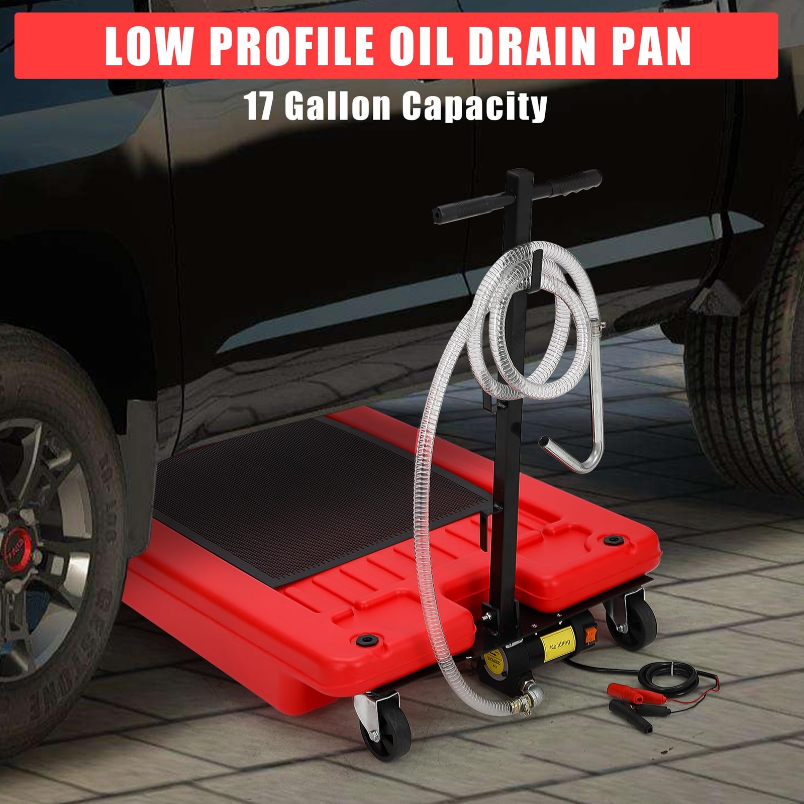 ⭐17Gallon Oil Drain Pan w/12V Electric Pump,Low Profile Oil Change Pan w/Handle
