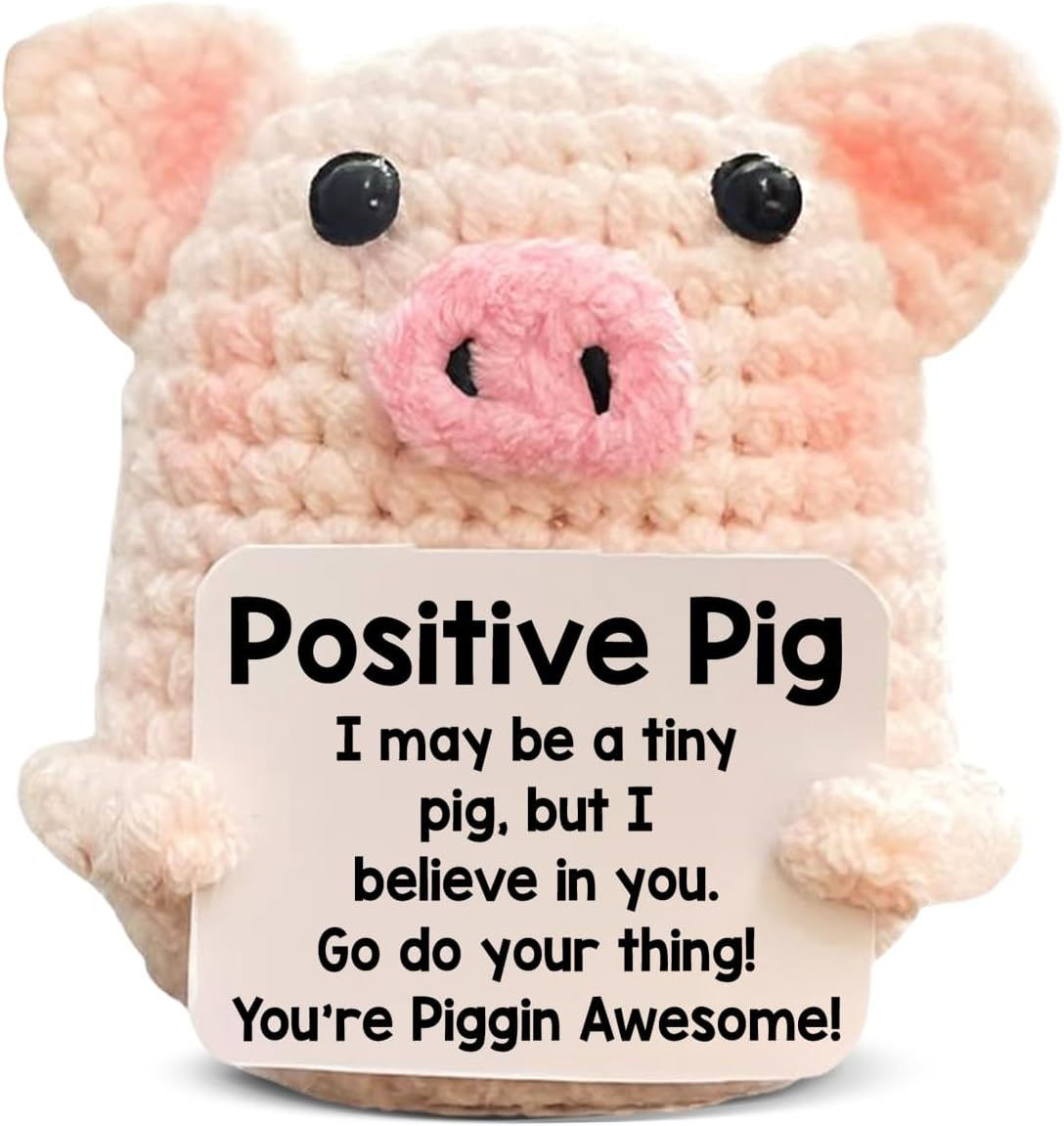Funny Positive Crochet Pig Gifts for Women Friends, Pink Handmade Emotional Supp