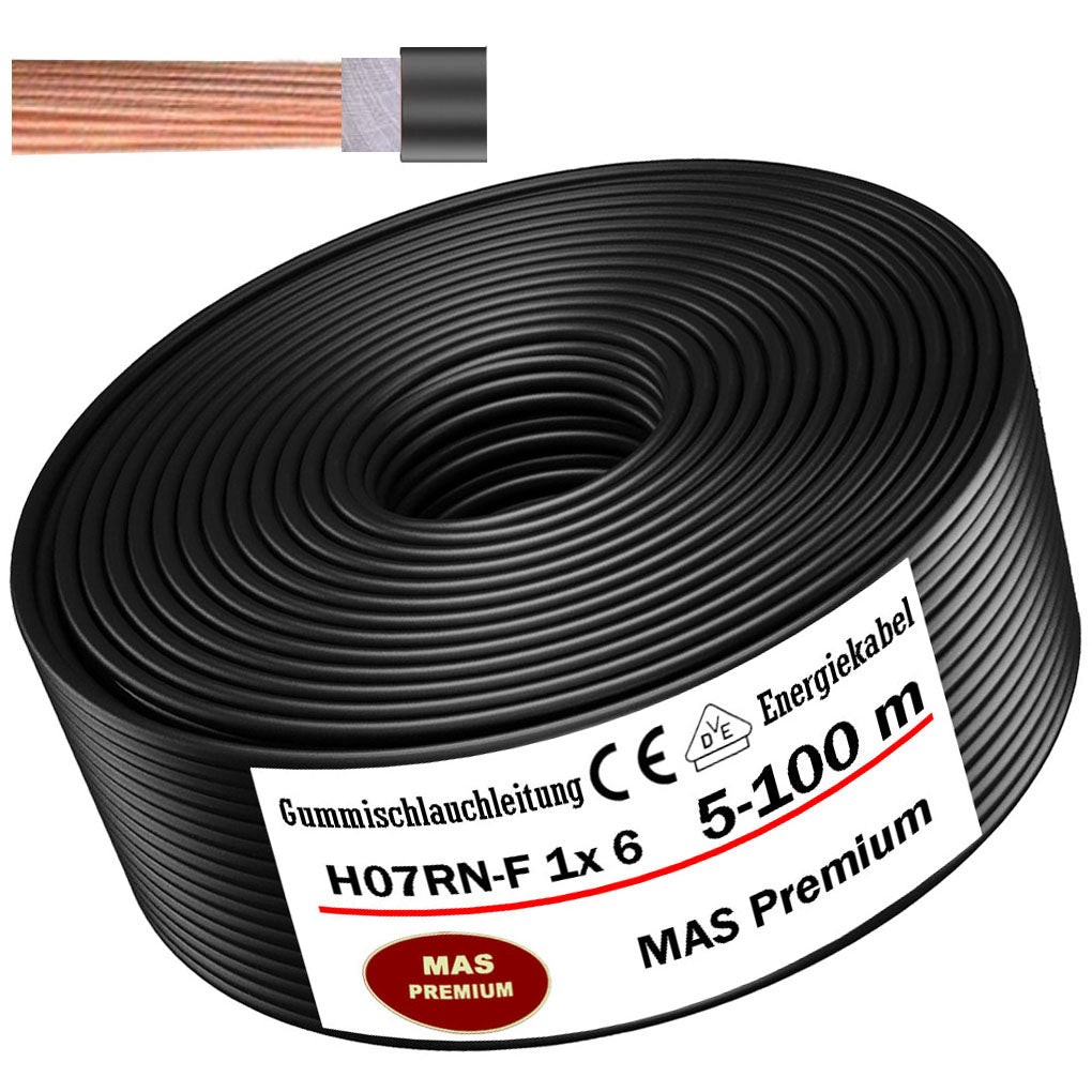 5-100m H07RN-F 1x6 rubber hose line construction site cable flexible for devices