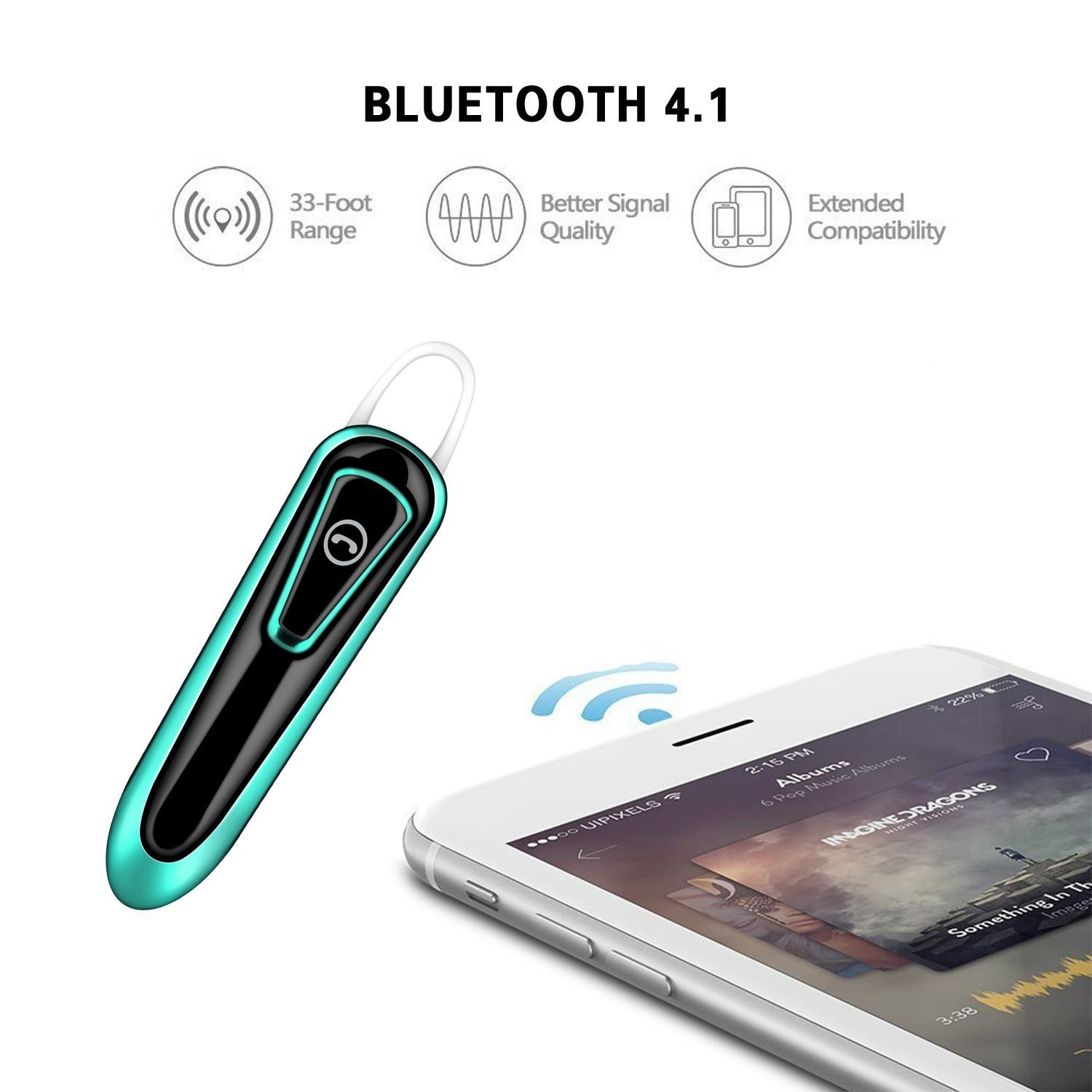 [New] Bluetooth Headset, Sunay V4.1 Mini Wireless Bluetooth Earpiece In-ear