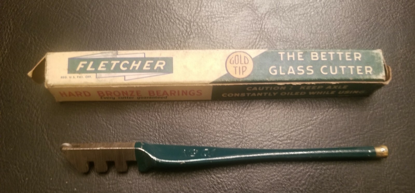 Vintage gold tip #01 FLETCHER GLASS CUTTER, micro finish wheel,  original box