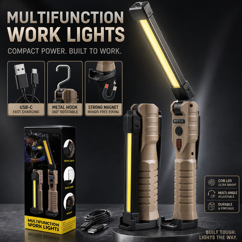 COB Work Light Rechargeable LED Magnetic COB Inspection Torch Type-C Cordless