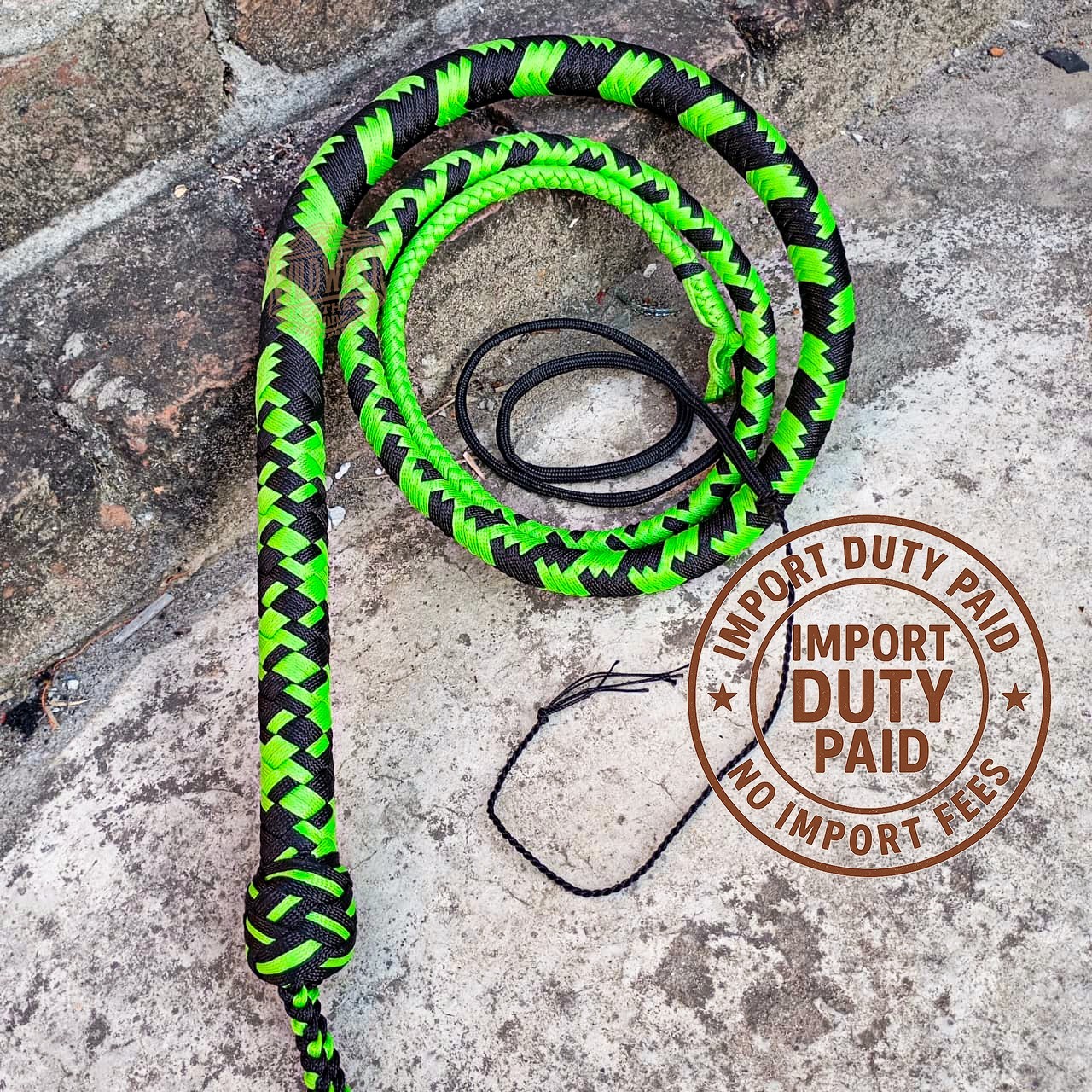 Paracord Bullwhip | Shots Loaded Black & Neon Green in 4-14 ft.