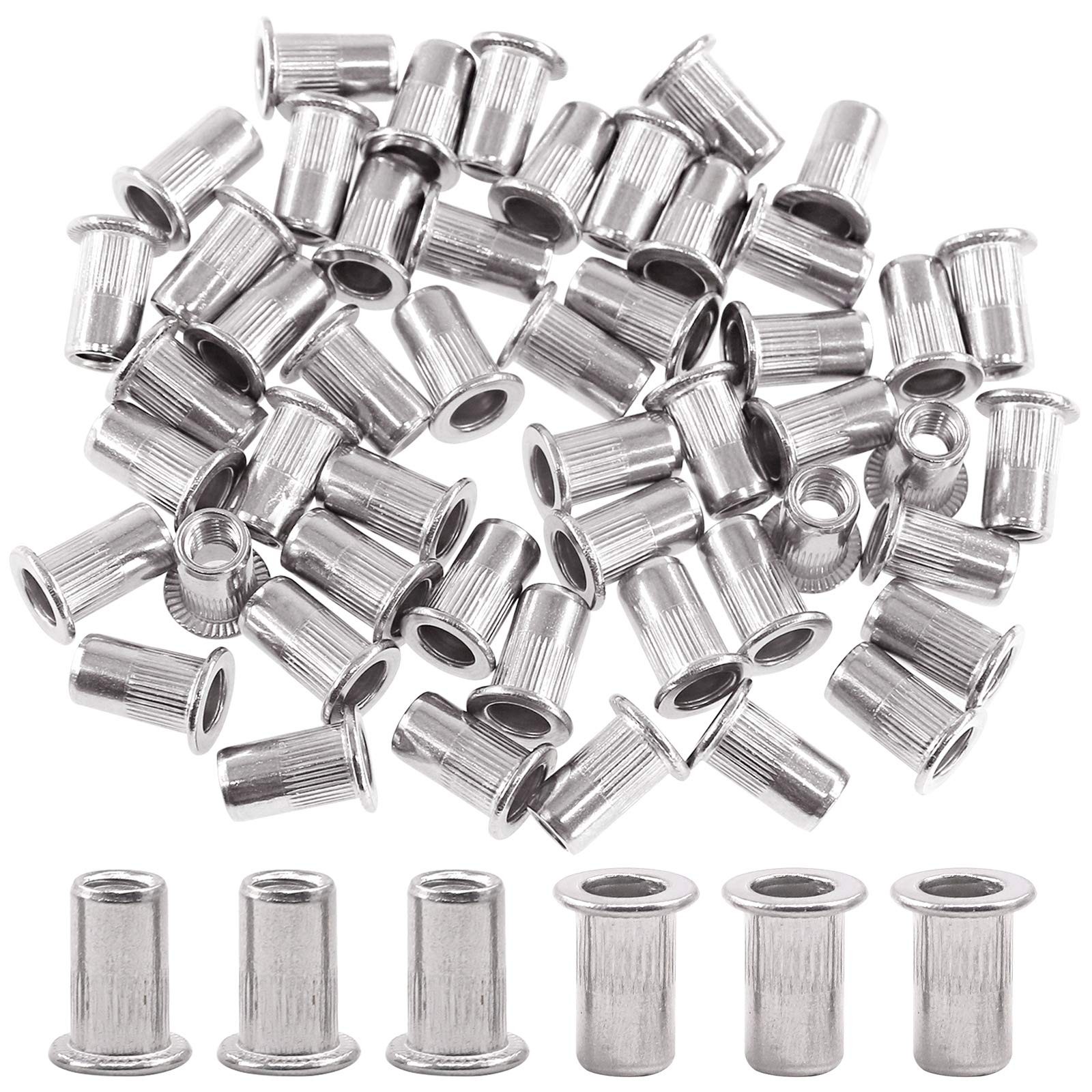 50 PCS #1024 UNC 304 Stainless Steel Rivet Nuts Flat Head Threaded Insert