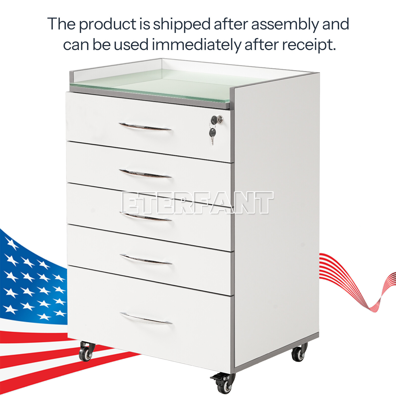 Dental 5 Drawers Cart Acrylic Mobile Wooden Cabinet/Trolley Cart with Socket