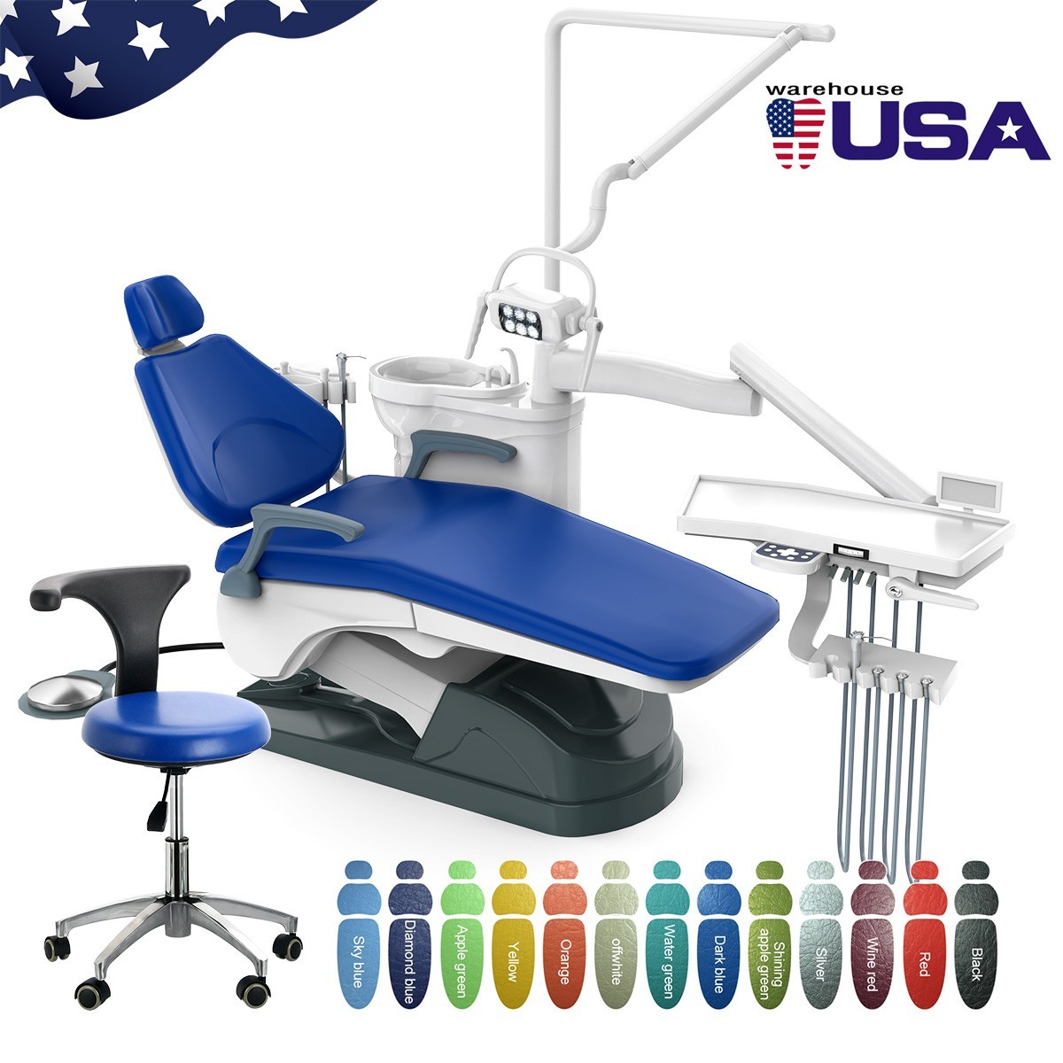 FDA  Dental Lab Unit Chair Computer Controlled DC Motor PU Leather+Dentist Stool