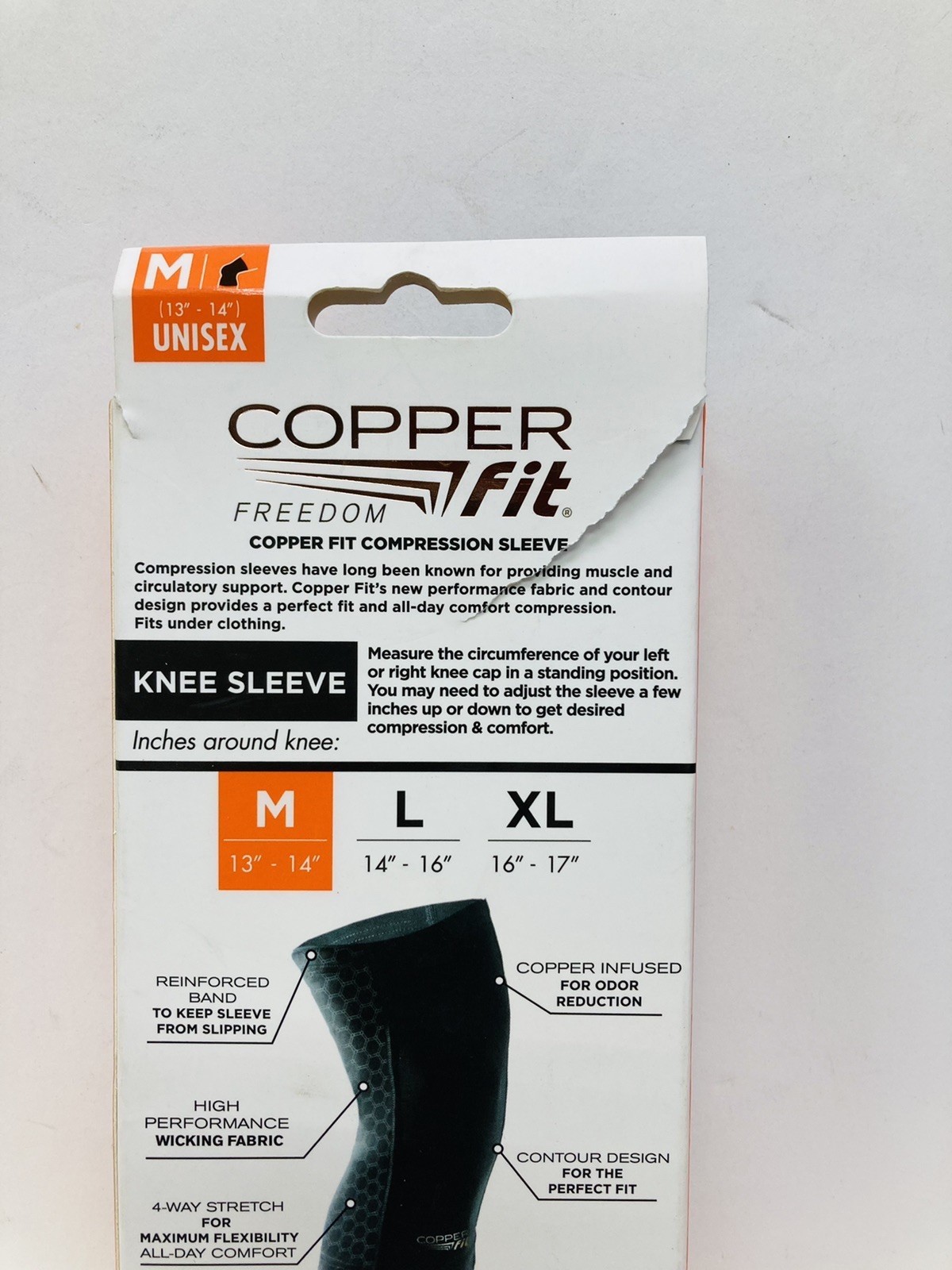 2 Pack Copper Fit The Original Compression Knee Sleeve MEDIUM 13”-14” 1 each