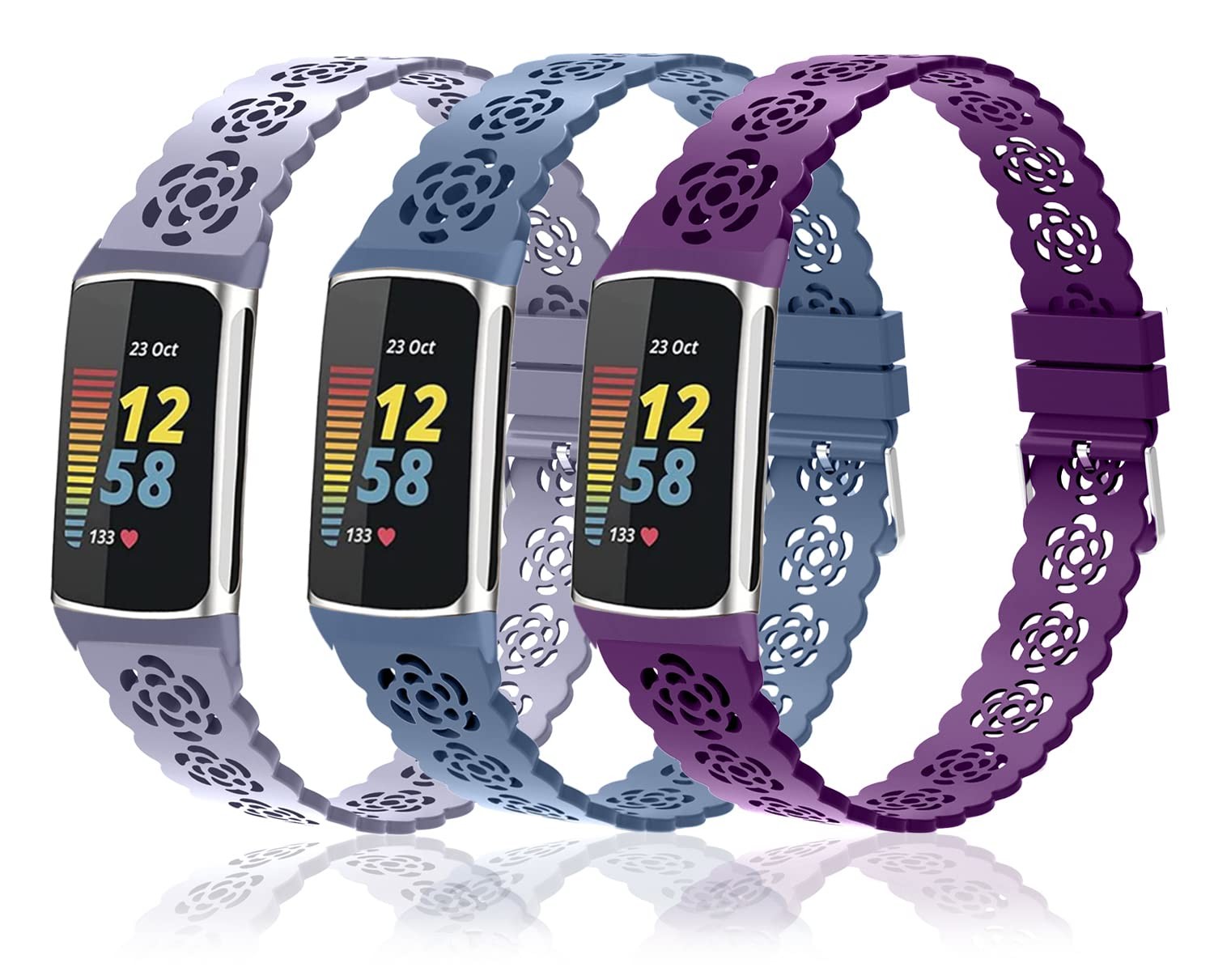 3-Pack Sport Bands Compatible with Fitbit Charge 6/ Charge 5 for Women, Lace ...