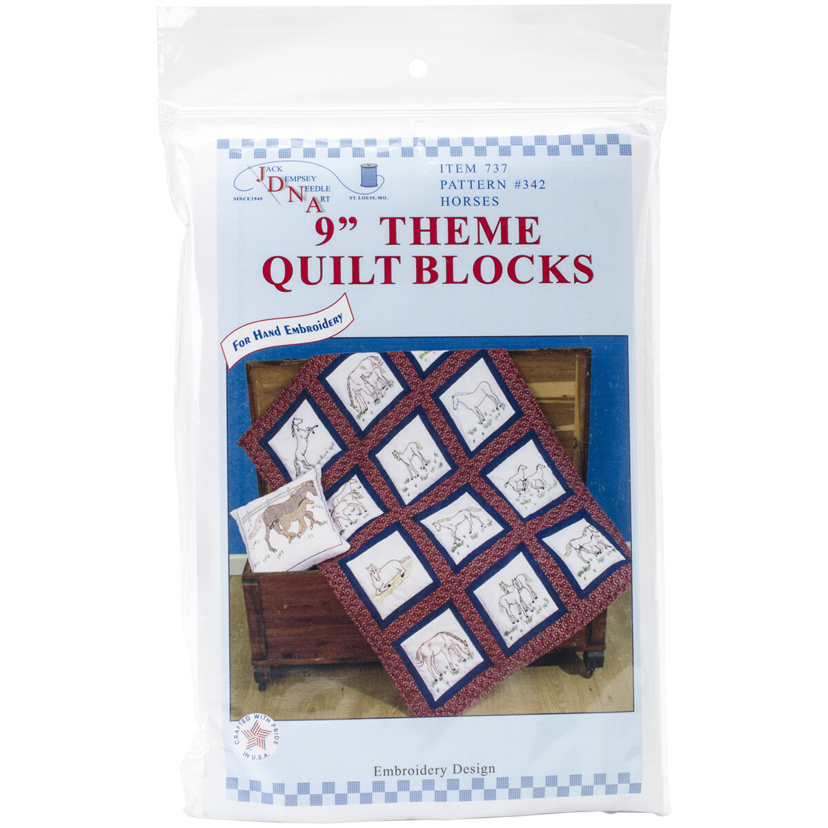 Jack Dempsey Themed Stamped White Quilt Blocks 9"X9" 12/Pkg-Horses (Pack of 1)