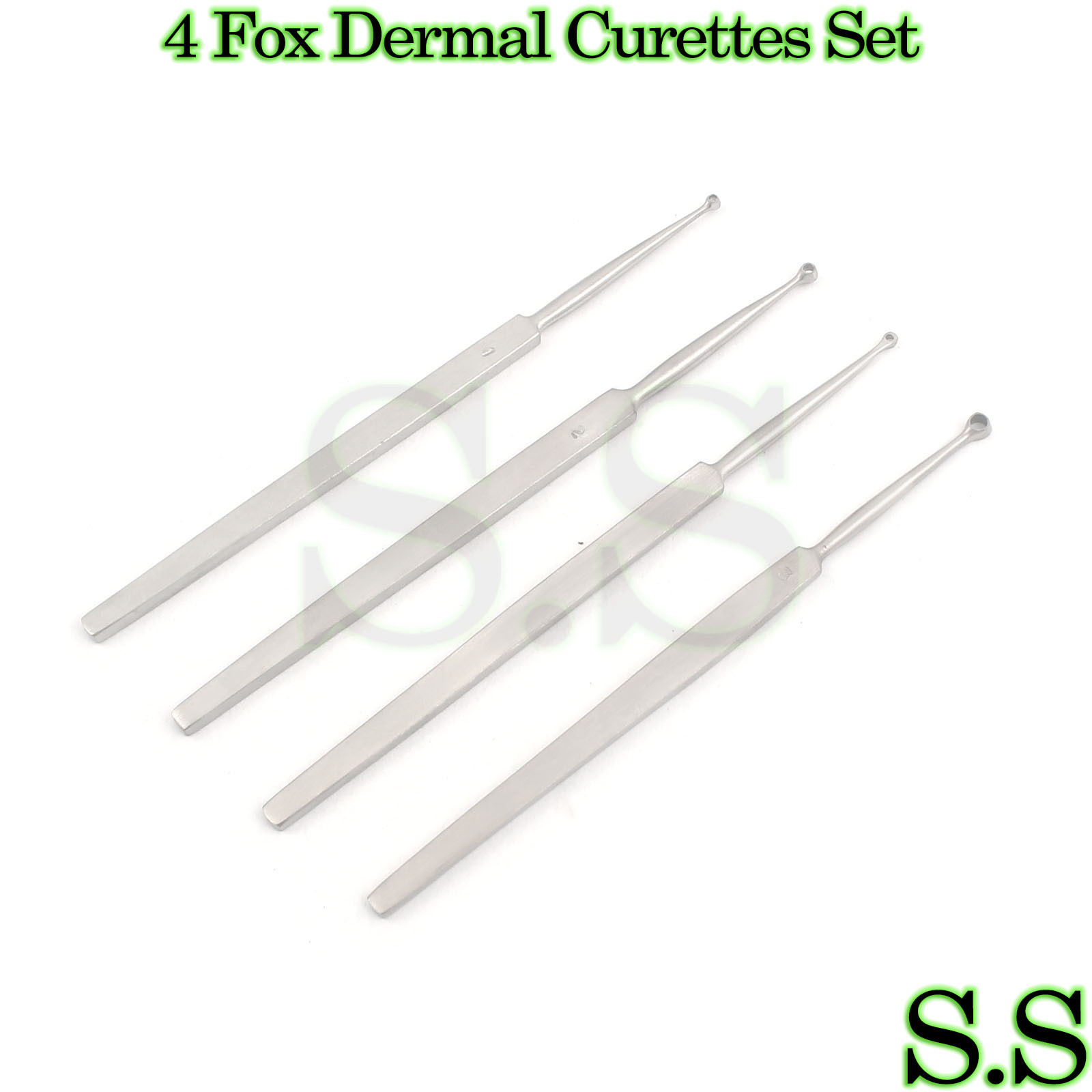 4 Fox Dermal Curettes Surgical ENT Medical Instruments